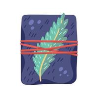 Christmas gift, decorated with plants, ribbons and recycled wrapping paper vector