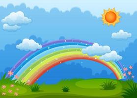 Rainbow in the sky background vector