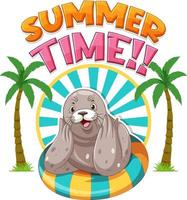 Seal cartoon character with summer time word vector