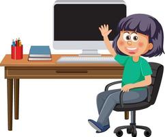 A girl sitting in front of computer vector