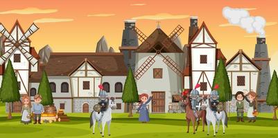 Ancient medieval village background vector