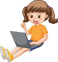 A girl using laptop cartoon vector