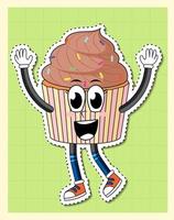 Cute cupcake cartoon character on grid background vector