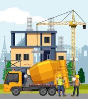 House construction site with workers vector