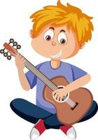 Happy boy playing guitar cartoon character vector