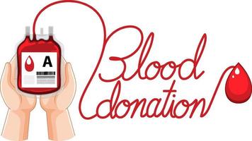 símbolo de donación de sangre con mano y bolsa de sangre vector