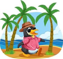 Cute penguin cartoon character on summer holiday vector