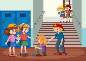 School bullying with student cartoon characters vector