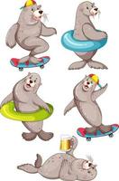 conjunto de diferentes personajes de dibujos animados de focas vector