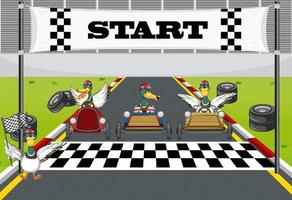 Soap box derby race with ducks cartoon character vector