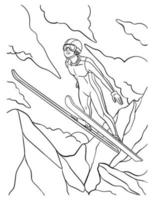 Ski Jumping Coloring Page for Kids vector