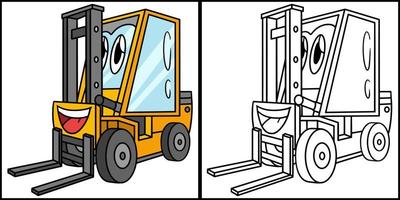 Forklift with Face Vehicle Coloring Illustration vector