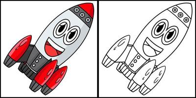 Rocket with Face Vehicle Coloring Illustration vector