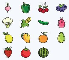 conjunto de iconos de frutas y verduras, vector vegano