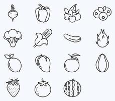 conjunto de iconos de frutas y verduras, vector vegano