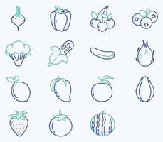 conjunto de iconos de frutas y verduras, vector vegano