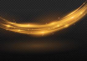 Yellow glowing shiny lines effect vector. Luminous white lines of speed. Light glowing effect. Light trail wave, fire path trace line and incandescence curve twirl. vector