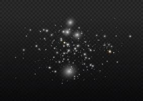 efecto de fondo de partículas de brillo blanco vectorial para tarjeta rica de saludo de lujo. efecto de luz especial de brillo de chispas blancas. textura brillante. chispas de polvo de estrellas en una explosión. vector