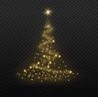 Christmas tree from light vector. Golden Christmas tree as a symbol of a happy New Year, a merry Christmas holiday. Golden light decoration. Bright shiny vector