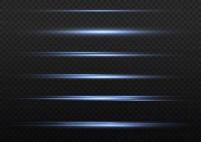 Set of blue horizontal highlights. Laser beams, horizontal beams of light. Beautiful light reflections. Glowing stripes on a light background. vector