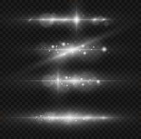 estrella brillante, partículas solares y chispas con efecto de realce, luces doradas, brillo bokeh y lentejuelas. conjunto de destellos y destellos de luz, vector. efecto deslumbramiento, líneas, explosión blanca. vector