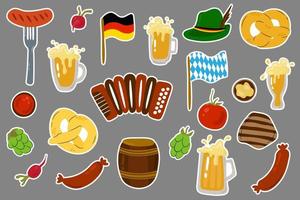 Hand drawn set of stickers for Oktoberfest. Drawn style. Vector illustration.