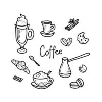 Doodle coffee elements set vector