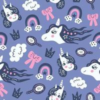 Cute unicorns rainbows seamless pattern doodle vector