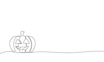 Background with pumpkin with eyes. Happy Halloween. Hand draw, line art, one art, outline vector illustration