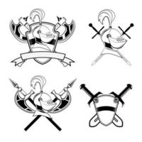 knight's helmet, shield and swords and battle-ax.Set of design elements in vector