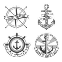 Set of the sea travel in retro style. vector