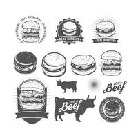 Set of logo, labels, stickers and logotype elements for fast food restaurant, cafe, hamburger and burger. Vector illustration.