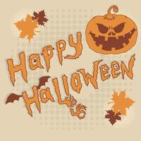 Happy Halloween  hand draw card with pumpkin. Vector illustration.