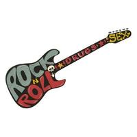 Rock n roll vintage poster. Rock and Roll guitar logo in retro style. Vector illustration.