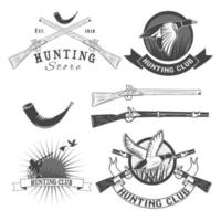 set of vector labels with duck, dip, gun, hunter for hunting emblems