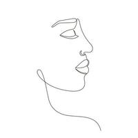 Woman face, one art line continuous. Black continuous line forming contour of face. Profile head girl. Vector illustration