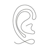 Ear outline, hear icon, one art line continuous drawing. Hear, listen, eavesdrop. Silhouette ear in minimalism single outline draw. Vector contour illustration