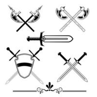 knightly swords and battle axes. set of design elements for logos, design games vector