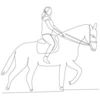 continuous line drawing woman riding horse vector illustration