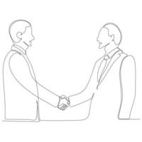 continuous line drawing two business men shaking hands vector illustration