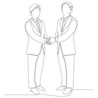 continuous line drawing two business men shaking hands vector illustration