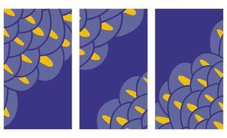 plantillas de redes sociales o afiches con semicírculos al estilo escama. fondo geométrico abstracto con ondas japonesas. diseño de piel de pescado amarillo azul. ilustración vectorial vector