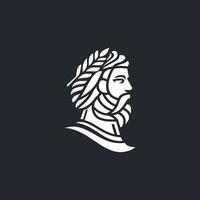 logotipo del emperador griego. cabeza de dios con corona de laurel estatua icono logotipo diseño ilustración vector en estilo de línea minimalista y simple de moda. antigua grecia figura cara cabeza estatua escultura