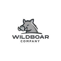 black pig, warthog hog logo icon vector illustration, mascot cartoon design of wild boar with tusk