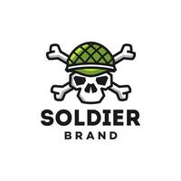 soldier skull in military helmet with crossed bones logo design cartoon Mascot icon . Design element for logo, label, sign, emblem. Vector illustration