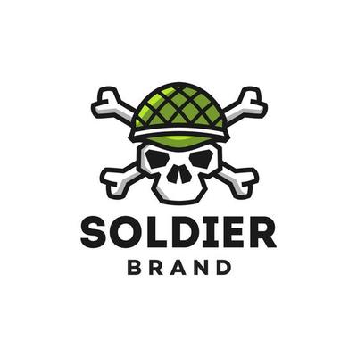 soldier skull in military helmet with crossed bones logo design cartoon Mascot icon . Design element for logo, label, sign, emblem. Vector illustration