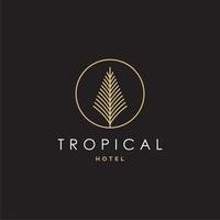 ilustración de icono de vector de logotipo de hoja tropical en estilo de línea mínima geométrica para negocios de vacaciones de hotel de vacaciones