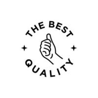 Thumb up best quality guarantee stamp vector design. best quality label in simple minimal line outline art drawing Illustration