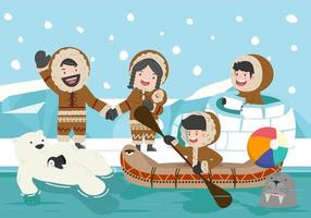 eskimo family North pole background vector