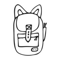 School bag in doodle style. School or hiking backpack hand drawn. Vector black and white illustration.
